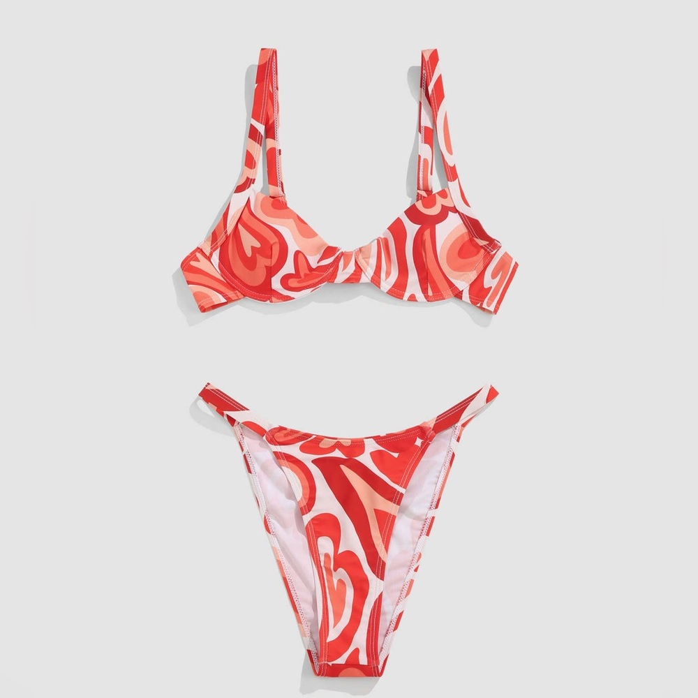 NWT Cider Heart Wave Print Underwire Bikini Set